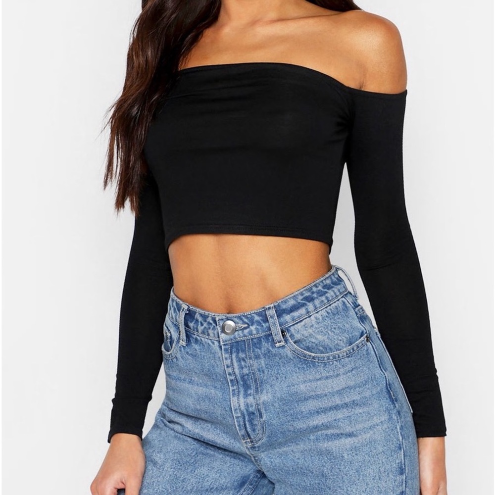 BOOHOO Women's Off Shoulder Long Sleeve Crop Top